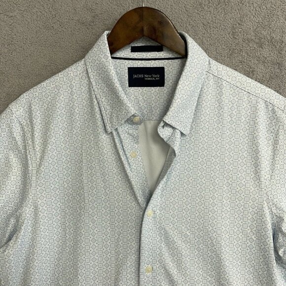 NWOT Jachs New York Men's L Short Sleeve Button-Up Shirt Blue Geometric - Picture 11 of 12